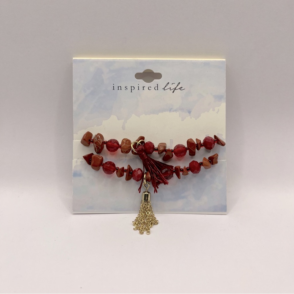 INSPIRED LIFE 2-Pc. Set Stone and Tassel String - Red